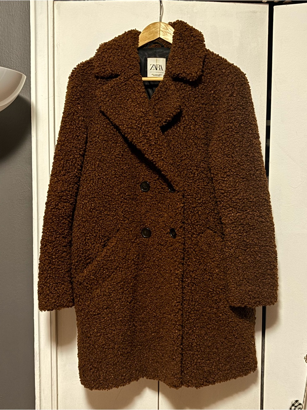 Zara Dark Brown Teddy Peacoat Jacket